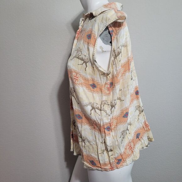 Bit & Briddle Ladies XL top button front collar horse cowgirl southwestern - Picture 4 of 8